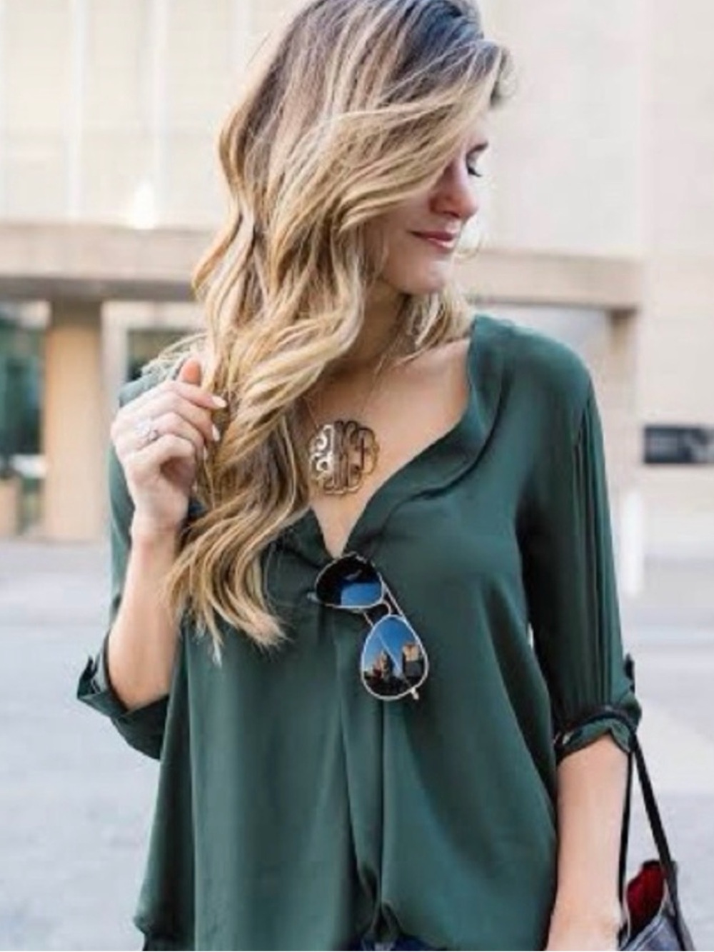 Lush Bright Green V-Neck 3/4 Length Sleeve Tunic Top
